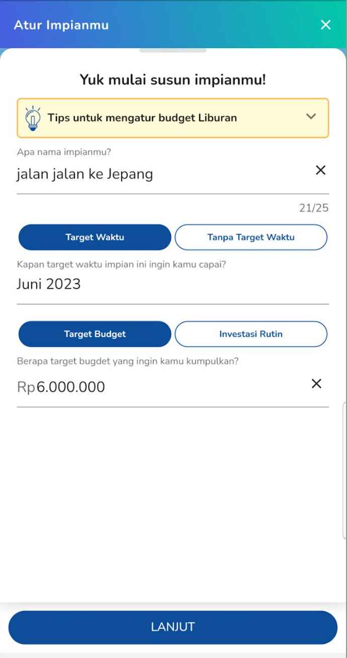 tentukan target dana dan waktu mencapainya