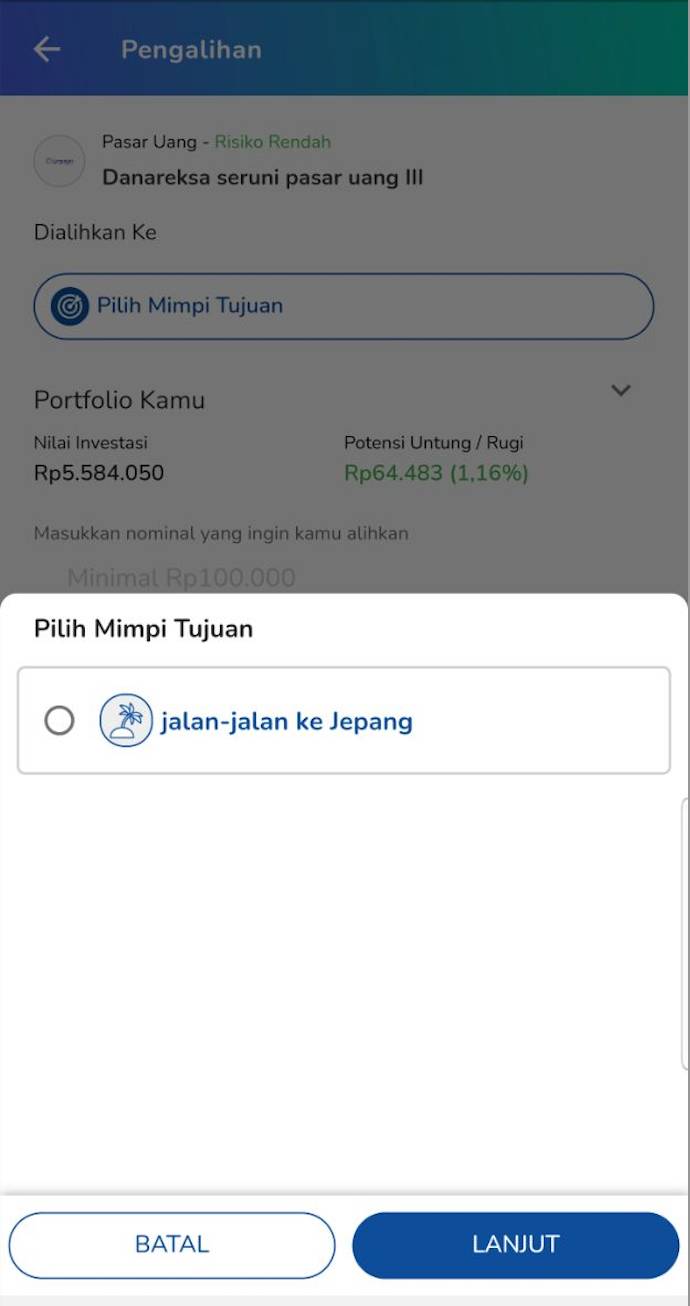 pilih tujuan mimpi yang diinginkan