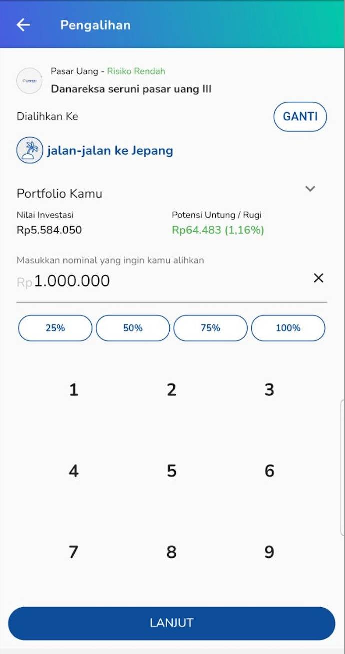 masukkan nominal yang akan dialihkan