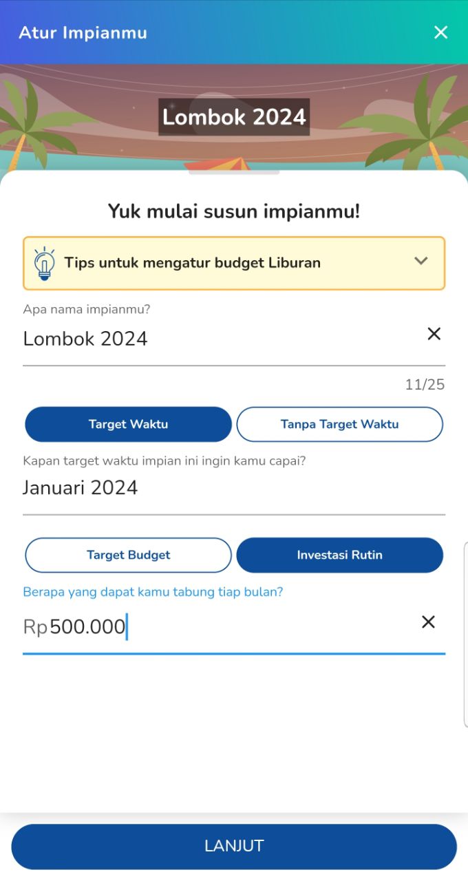 ada target waktu dan investasi rutin