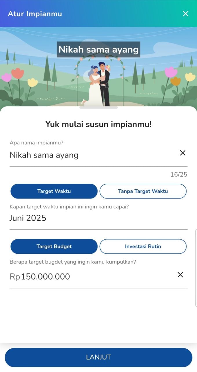 tentukan target biaya pernikahan dan target waktu