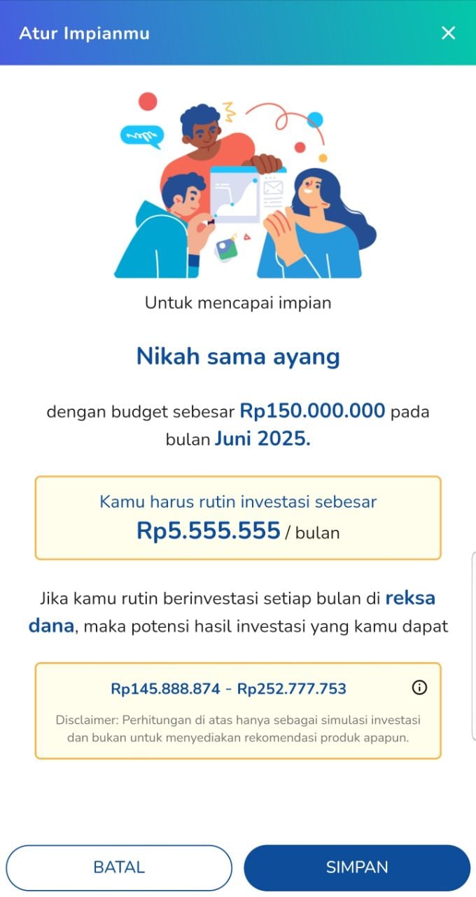 nominal investasi rutin sesuai target yang dibuat