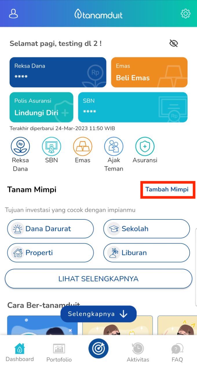 klik tambah mimpi untuk menambahkan tujuan keuangan