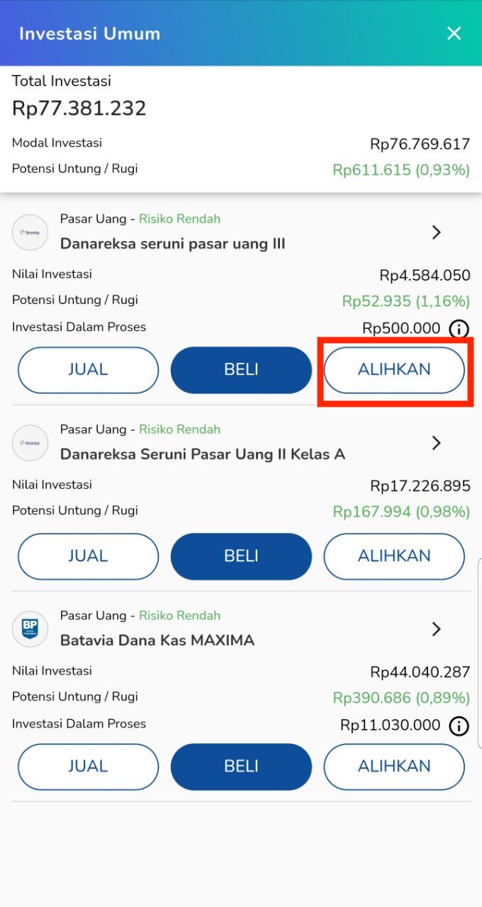 pilih produk yang ingin dialihkan