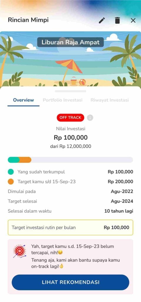 status tanam mimpi off track