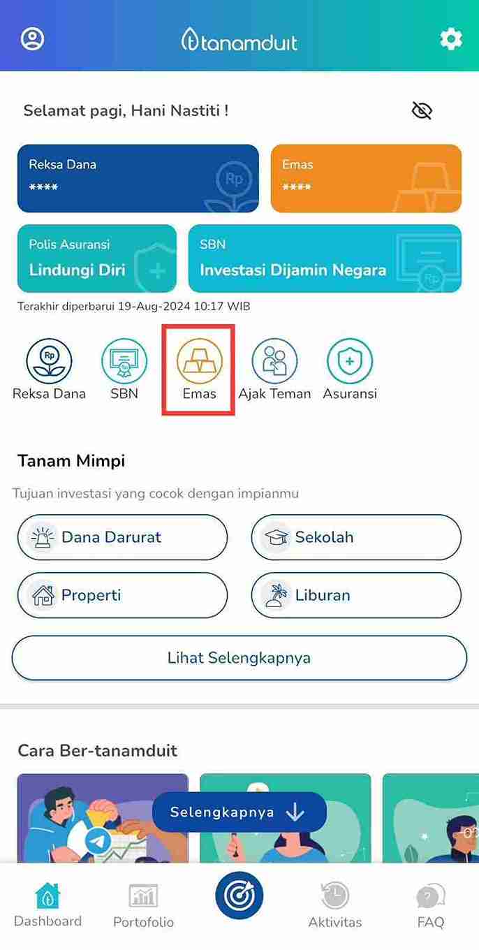 tutorial cara beli emas halaman depan