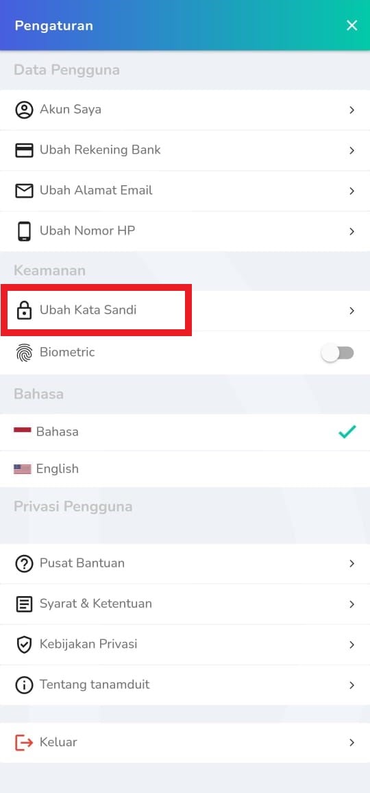 ubah kata sandi